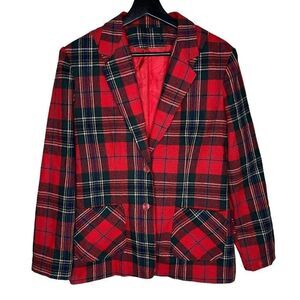 Vintage ILGWU Red Plaid Coat Made In USA Womens Large